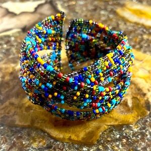 Beaded Wire Wrapped Handmade Cuff Bracelet
